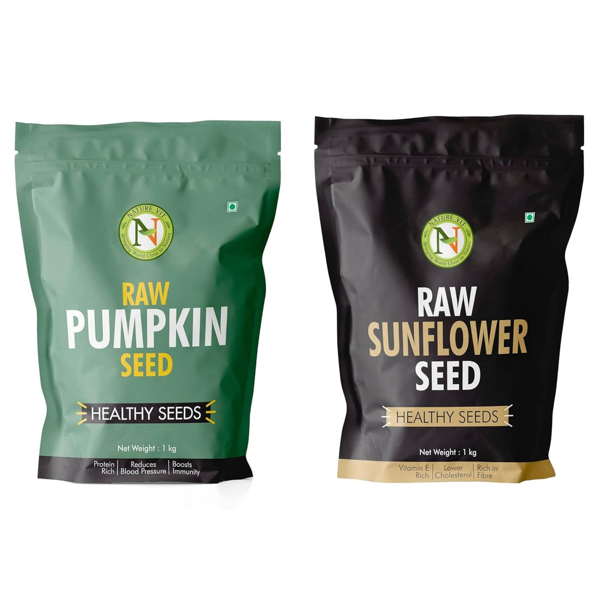 NatureVit Pumpkin and Sunflower Seeds Combo, 2kg (1 Kg Each) | Protein & Fibre Rich Super Seeds | Immunity Booster | Healthy Snack & Diet Food