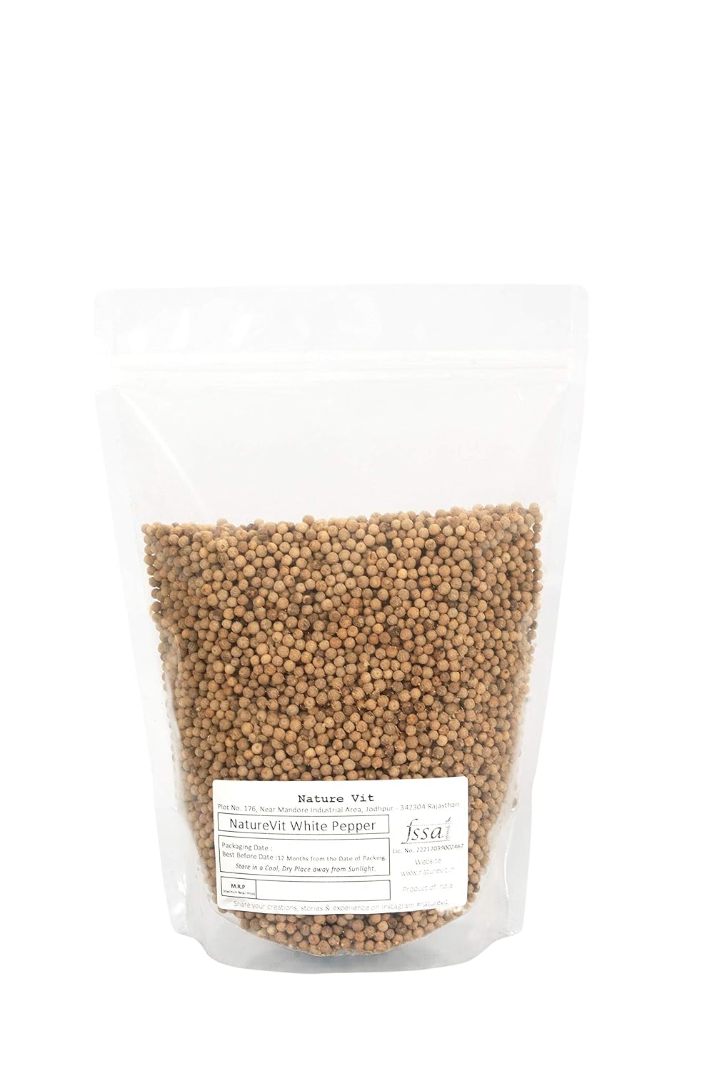 NatureVit Whole White Pepper, 200g [Sabut Safed Mirch]