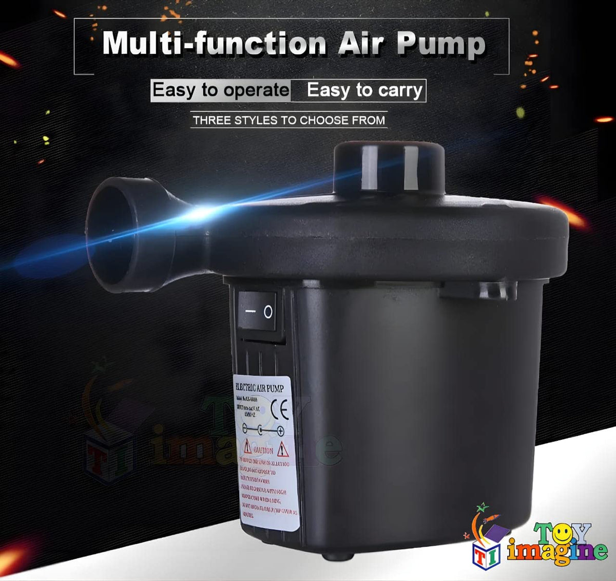 Toy Imagine Ht-196 Electric Air Pump for Inflatable Swimming Pools, Air Beds & Toys – Portable High-Pressure Pump for Mattress, Pool Floats, Sofa – Ac 230v Air Blower for Indoor & Outdoor Use – Black
