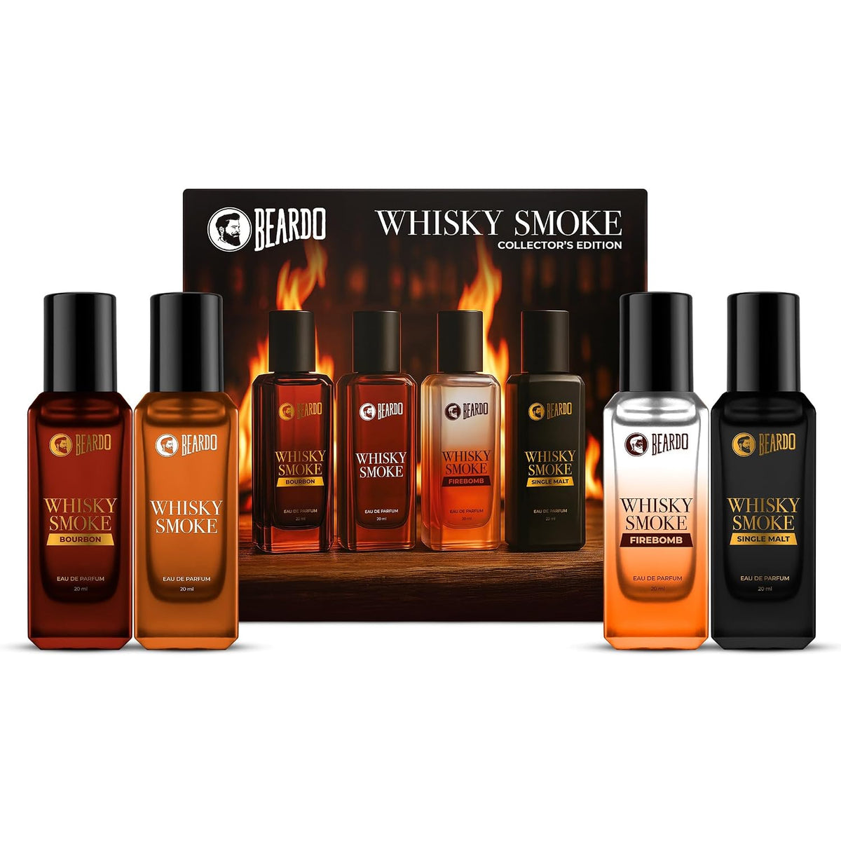 BEARDO Whisky Smoke Collectors Edition | Bourbon, Firebomb & Single Malt | Long Lasting Fragrance | Eau De Parfum | Premium Gift For Man |Gift for husband | Gift for boyfriend | Gift for Men | Gift for Brother | 20ml X 4