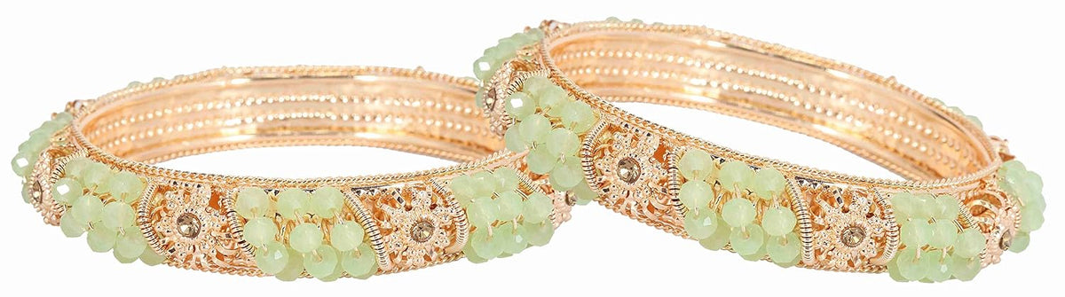 NMII Non-Precious Metal With Base Metal And Zircon Gemstone Or Colourful Beads Studded On Flower Glossy Finished Kada Set For women and Girls