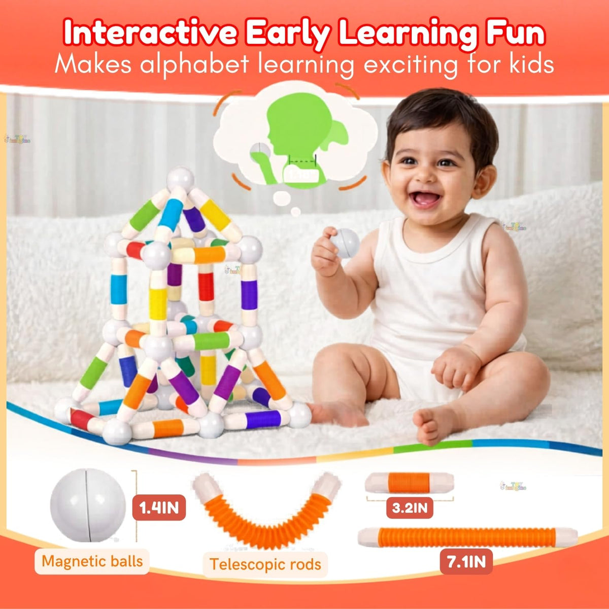 Toy Imagine Flexible Magnetic Telescopic Sticks Building Blocks for Kids 26 PCS | Magnetic Sticks & Suction Tubes DIY Educational STEM Toy | Building Construction Brain Game Gift for Kids 3+ Years