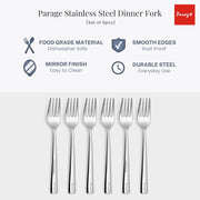 Parage 6 Pieces Stainless Steel Table Forks Set for Home & Kitchen, Fruit Fork, Dining Table, Shiny and Sturdy Handle Big Fork 18 cm, Silver