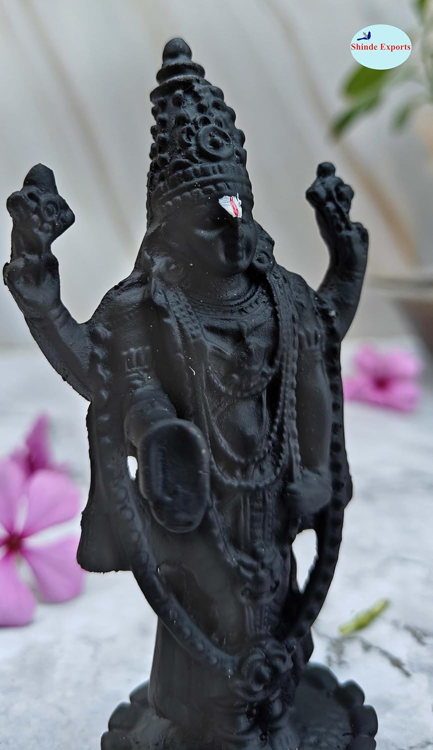 SHINDE EXPORTS Govinda Idol for car Dashboard/Balaji murti for car/tirupati Balaji murti/Balaji Vishu Statue for Pooja Room (Black)