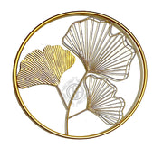 DSH CRAFTING YOUR CURIOSITY Metal Round Shaped Beautiful Leaf Wall Decor Wall Arts Perfect For Living Room (Design - 3 (3 Leaf))(Gold)