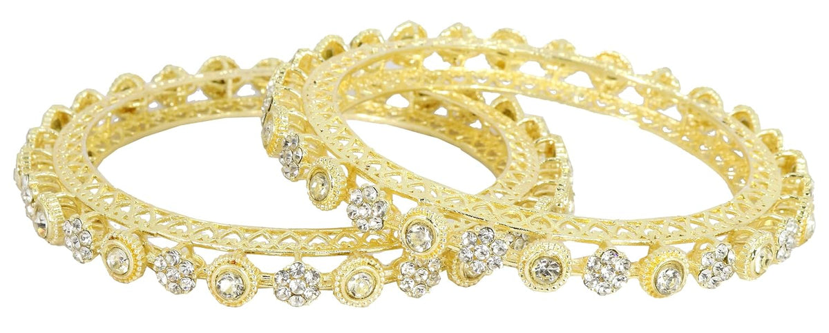 NMII Traditional Metal with Zircon Diamond Adorned Bangles Set For Women & Girls | Premium Rajwadi Kada For Women | Fancy Women's Bangles Bracelet For Wedding, Party, Festive Occasion- Set of 2