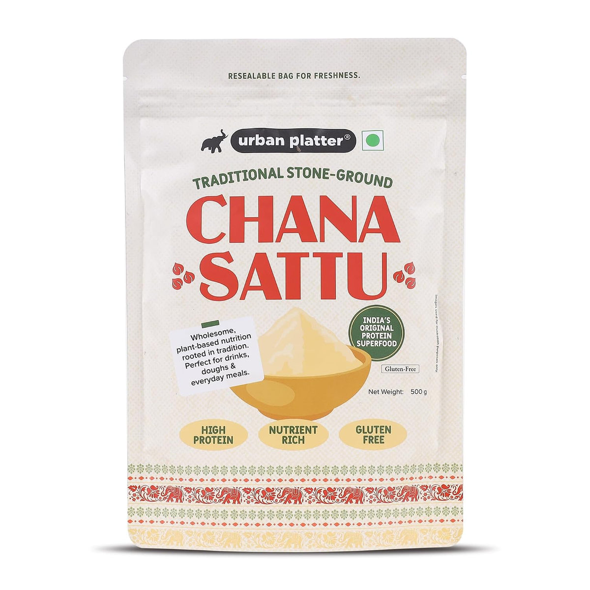 Urban Platter Chana Sattu Powder, 500g (Traditional Roasted Gram Flour | Rich in Protein | Perfect for Sattu Drink | Gluten Free)