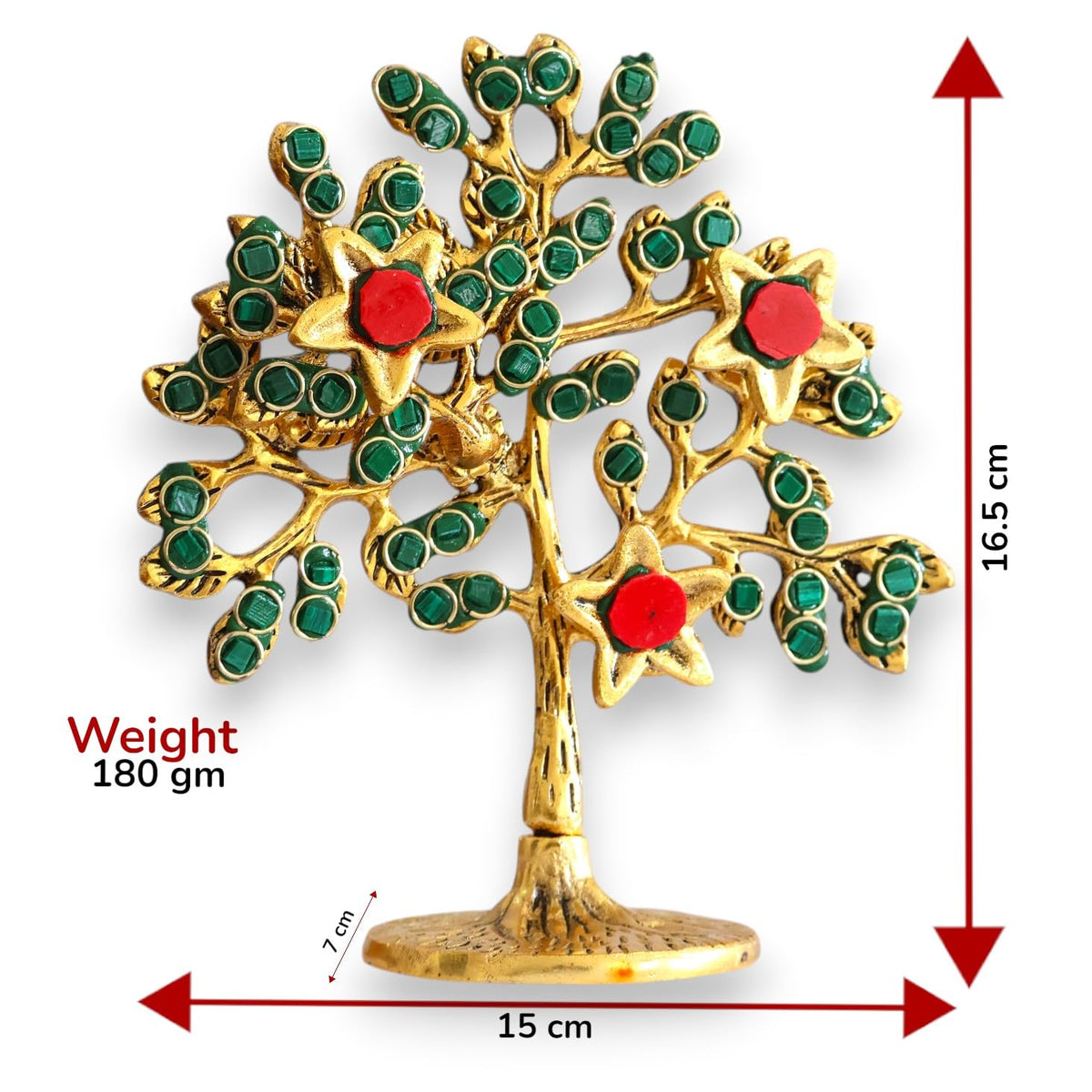 KridayKraft Metal Kalpavriksha Tree for Home Decor - Golden Wish Fulfilling Tree Metal Showpiece for Temple, Vastu, Office Table & Gifting Banyan (No 1 Golden with Stone)