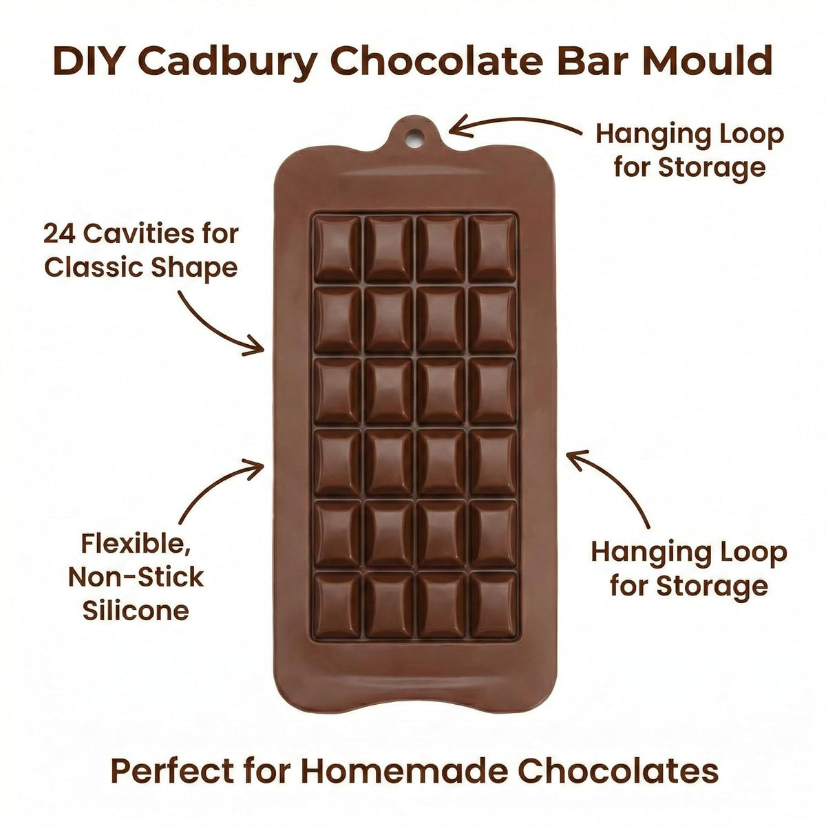 E-COSMOS® Silicone Bar Chocolate Mould Break Apart Choc Block Mould, Chocolate Color (Pack of 1) (Cadbury Design)