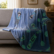 Toy Imagine Glow Blanket for Kids 3–10 Years 150 x 120 cm Glow in The Dark Blanket Soft Flannel Fleece Throw Soft Cozy Warm All Season Blankets for Boys and Girls Gift (Snow Boy Design Blue)