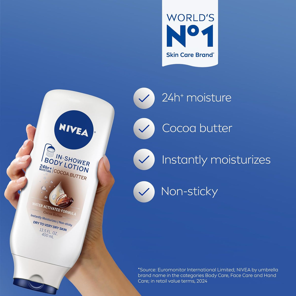 NIVEA Cocoa Butter In-Shower Body Lotion - Non-Sticky For Dry to Very Dry Skin - 13.5 oz. Bottle