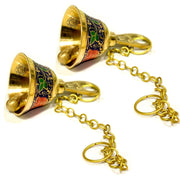 DSH Pure Brass Pooja Room Hanging Bell with Chain Set of 2, for Temple Mandir Home Decorative Bell (Blue)