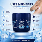 NIVEA MEN Cool Kick Body Cream for Normal to Dry Skin, 48H Moisture, Cooling Effect, Fast-Absorbing Non-Sticky Formula, 400 ml