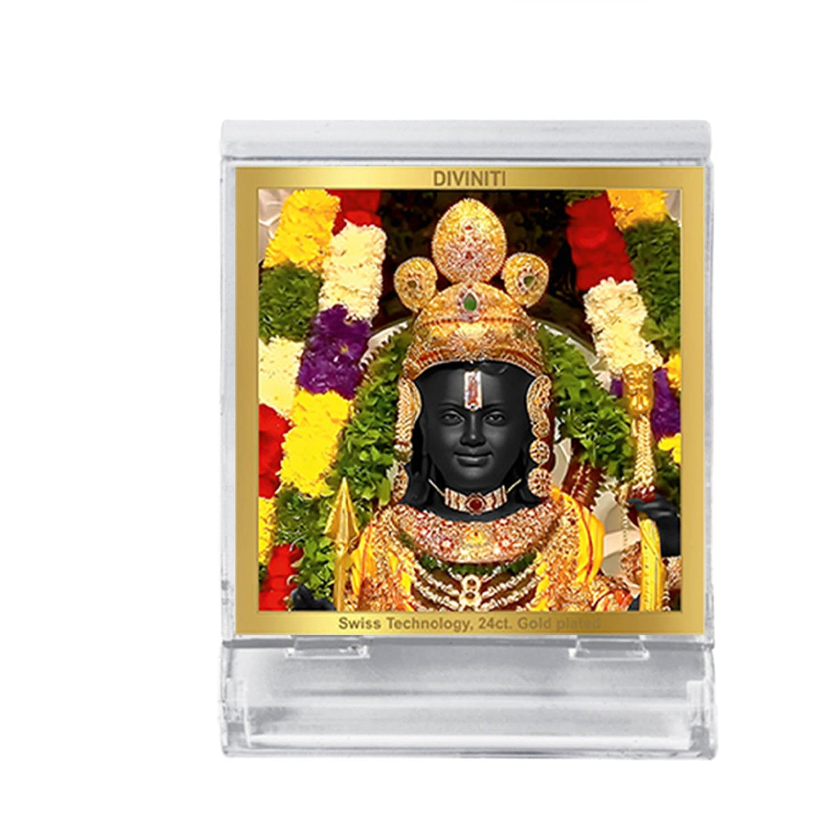 DIVINITI 24K Gold Plated Acrylic Ram Lalla Car Dashboard Idol Frame | Premium Spiritual Gifting Item for Divine Blessings & Positivity | Luxury Religious Decor for Car, Office & Home | 6 X 5 CM