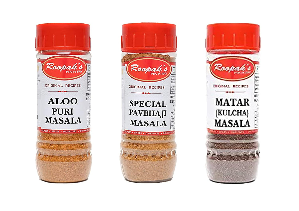 ROOPAK'S PIK-N-PAY's-Combo Pack Of Aloo Puri Masala + Special Pavbhaji Masala + Matar(Kulcha)Masala(Pack Of 3,100Gm Each)