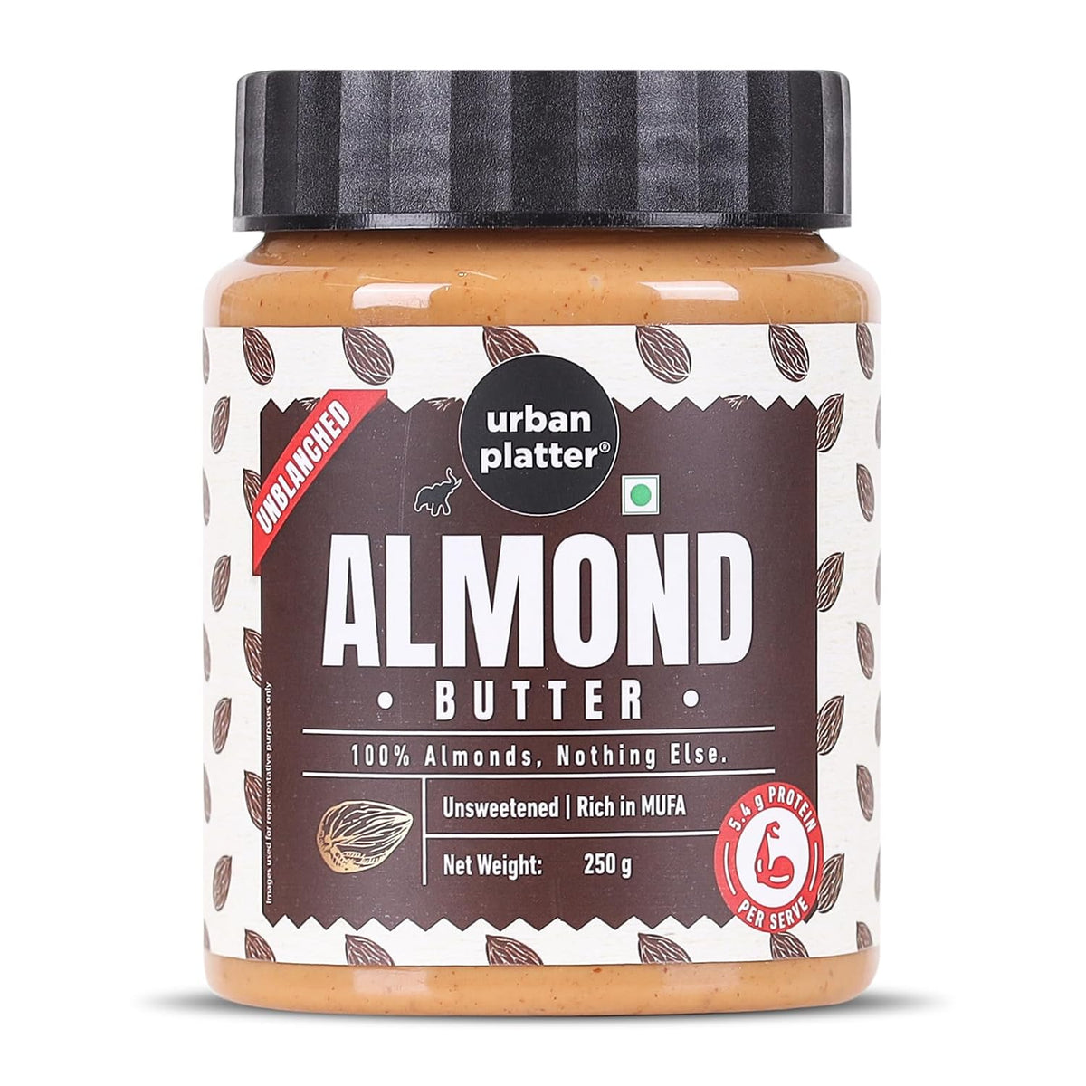 Urban Platter Almond Butter (With Skin), 250g (Bold Nutty Flavour | Single Ingredient | Keto-Friendly | Unblanched Paste)