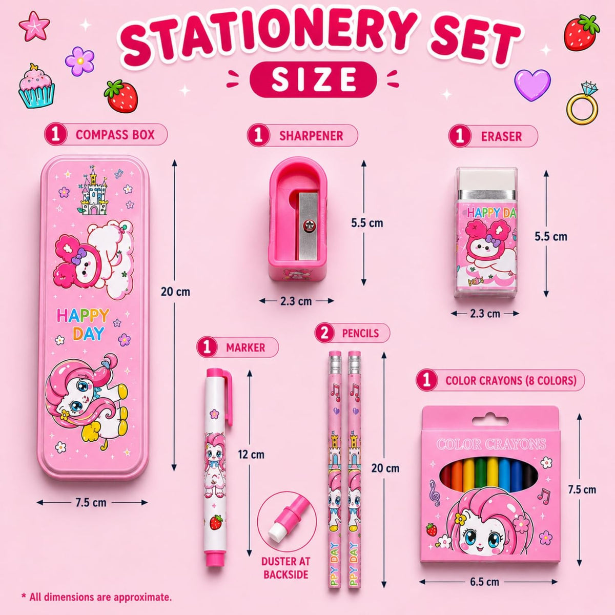 Toy Imagine Stationery for Kids Best Return Birthday Gift for Boys Girls Educational Learning Stationery kit Set for Kid (14 Pcs/Pack of 4) | Metal | Wooden