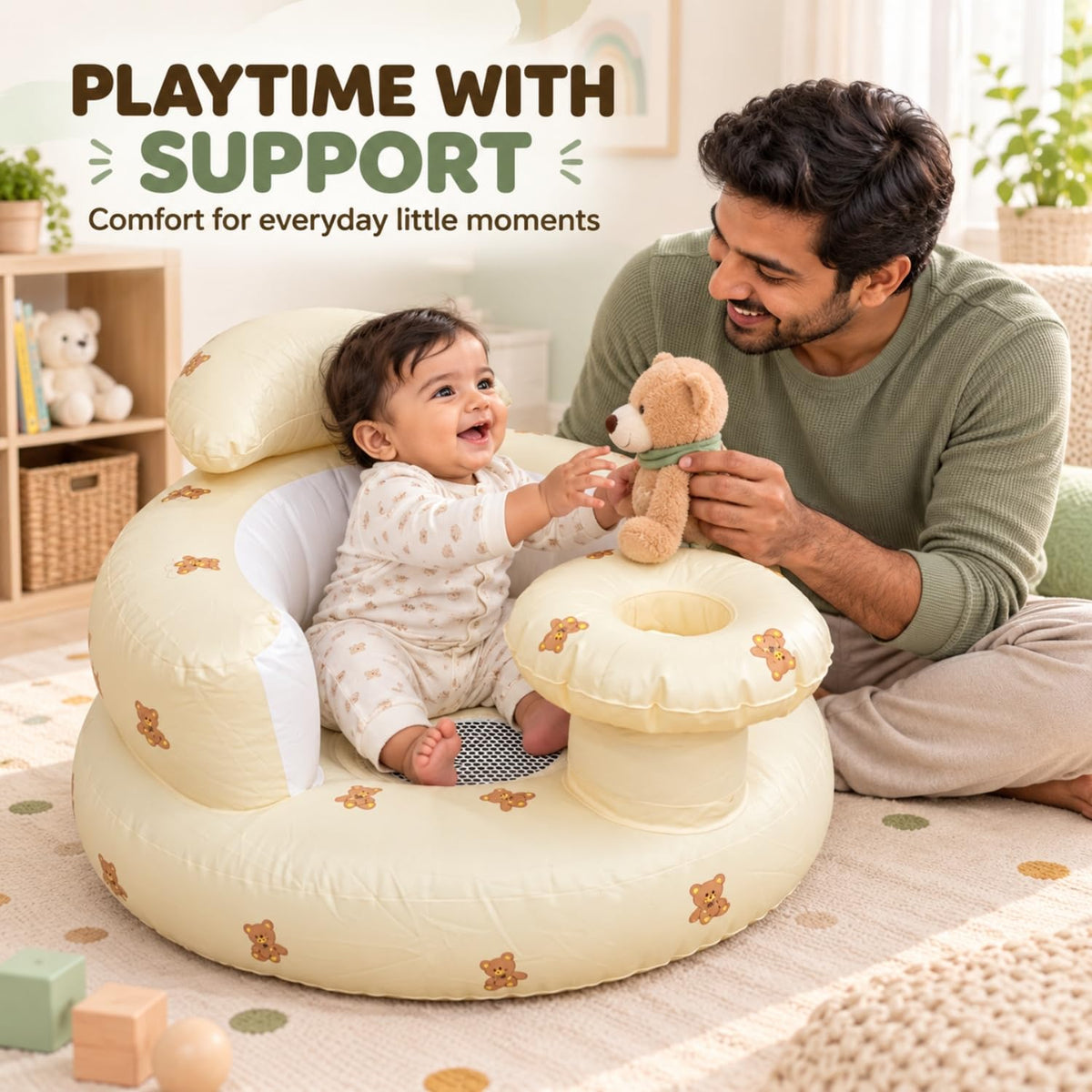 Toy Imagine Inflatable Baby Chair Feeding Tray Back Support & Built-in Pump