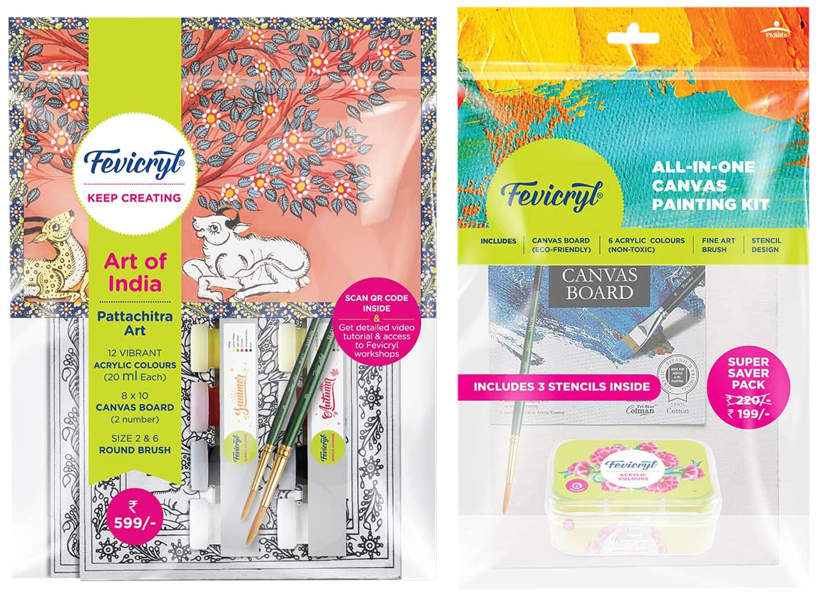 Fevicryl DIY Self Painting Art of India Kit & Pidilite All in One Artist Canvas Kit