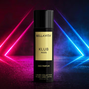 Bella Vita Luxury KLUB Man No Gas Body Deodorant Parfum for Men with Lemon, Rose and Vanilla|Musky and Spicy Long Lasting Fragrance Body Perfume DEO 150 Ml