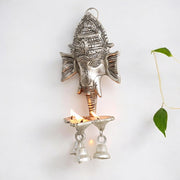 KridayKraft Aluminium Antique Look Statue/Idol Ganesh Wall Hanging with Diya's and Bells,Weight - 180 GMS