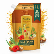 Dabur Vatika Ayurvedic Shampoo Refill Pouch - 1 L | Damage Therapy | Power of 10 Ingredients for Solving 10 Hair Problems | No Parabens | For All Hair Types