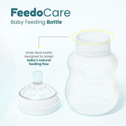 Mother Sparsh FeedoCare 150ml Wide Neck Plastic Baby Feeding Bottle | Ideal for 3 Months+ | Natural Feeding Flow | with Floezy Teat- Releases Milk only When Baby Drinks