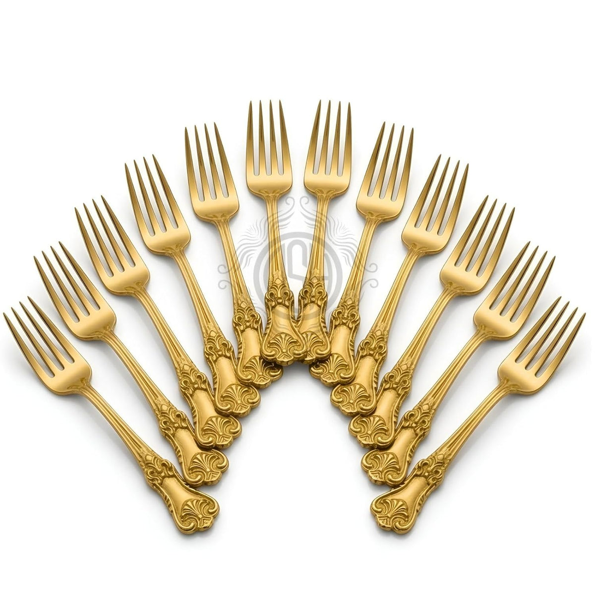 DSH Pure Brass Fork Floral Design Dinner Fork for Dining Table Home Kitchen Multipurpose Use.(BR-FORKking-12P)