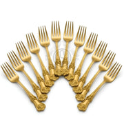 DSH Pure Brass Fork Floral Design Dinner Fork for Dining Table Home Kitchen Multipurpose Use.(BR-FORKking-12P)