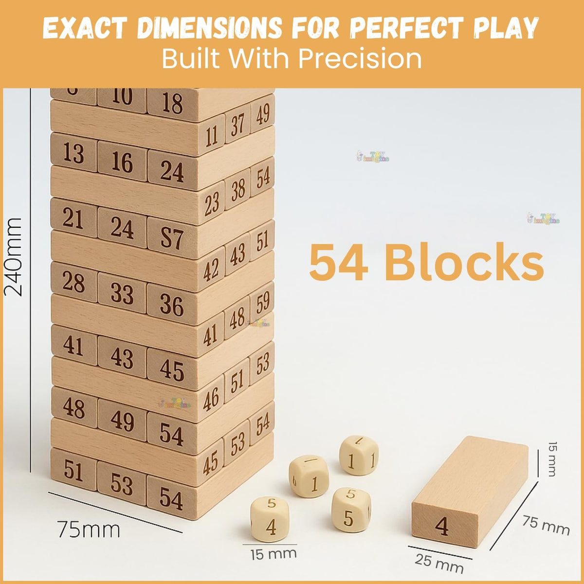 Toy Imagine 54 Pcs Wooden Tumbling Tower Game – Indoor Stacking Puzzle Blocks for Kids, Adults & Families – Fun Balancing Toy for Boys & Girls of All Ages – Party Game & Brain Teaser