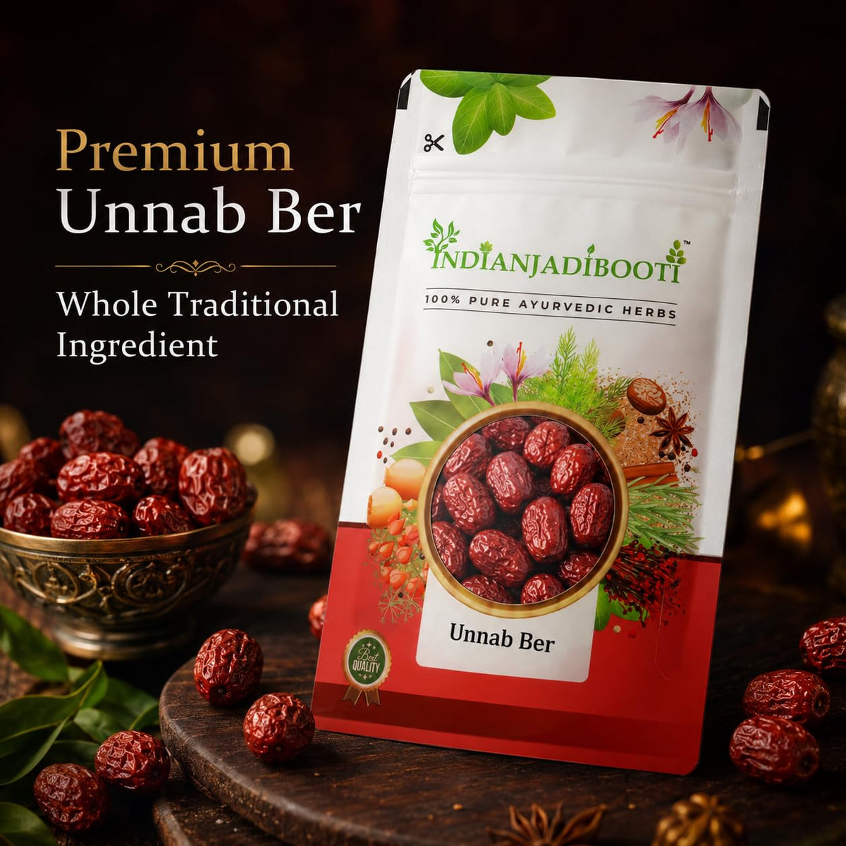 IndianJadiBooti Pure Unnab Ber (Ziziphus Jujuba) | Traditional Botanical for Throat Harmony, Respiratory Comfort & Calming Vitality - 2700g