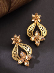 Priyaasi Gold-Plated Stones Studded Floral Drop Earrings