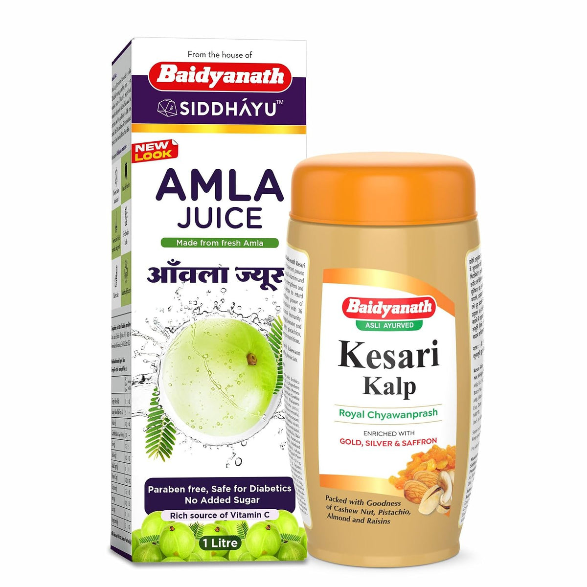Baidyanath Asli Ayurved Kesari Kalp Chyawanprash 1 kg + Amla Juice 1 L - Enriched with Vitamin C