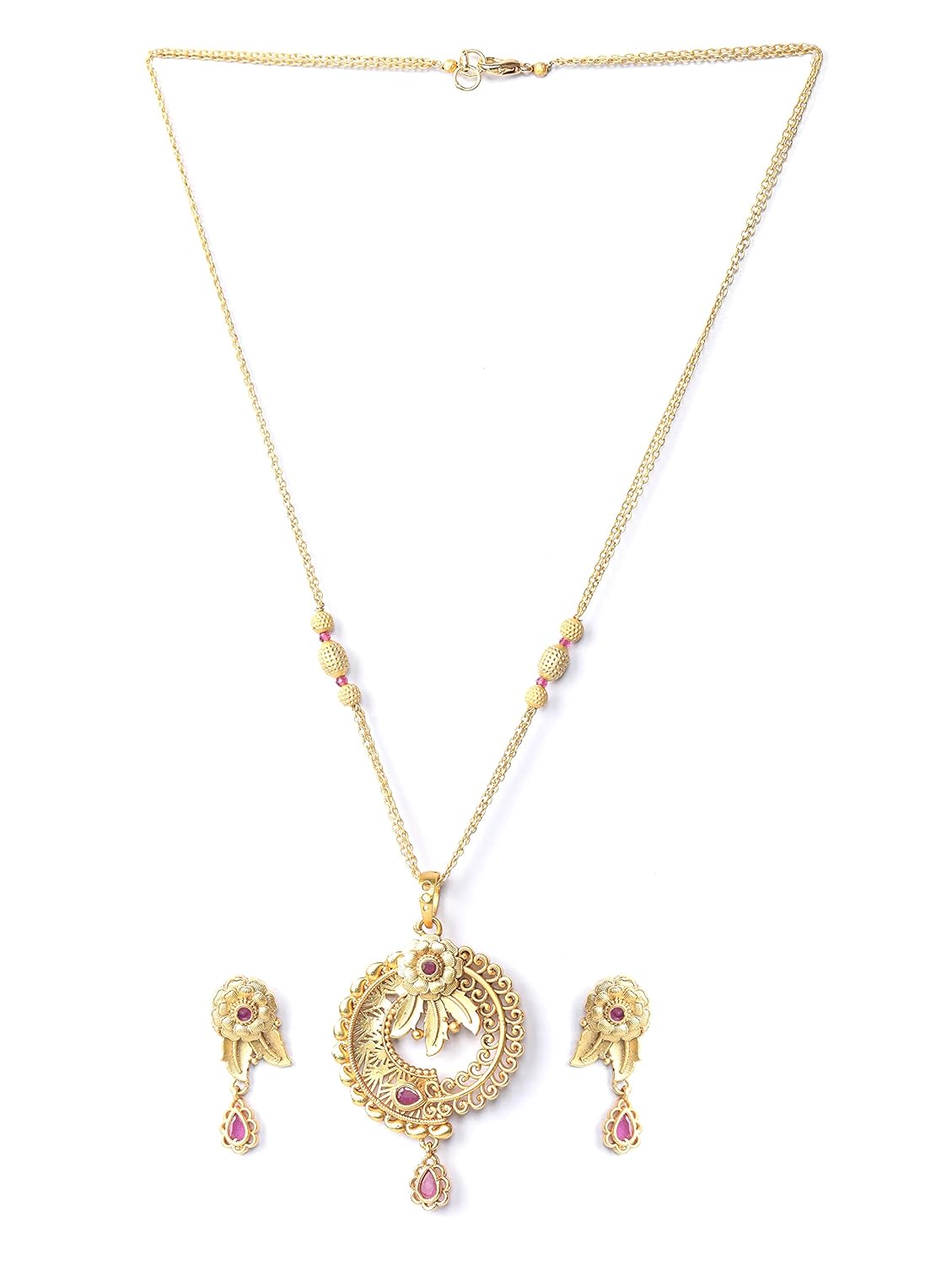 Priyaasi Maroon Ruby Kundan Gold Plated Jewellery Set
