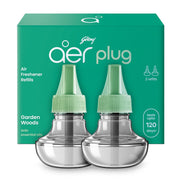 Godrej aer Plug Electric Air Freshener 2 Refills (25ml each) | Garden Woods | Lasts up to 120 days