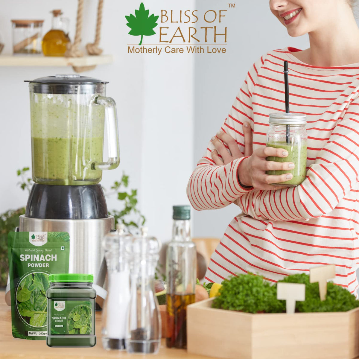 Bliss of Earth 200gm Spinach Powder + 200gm Mango Powder Natural Spray Dried