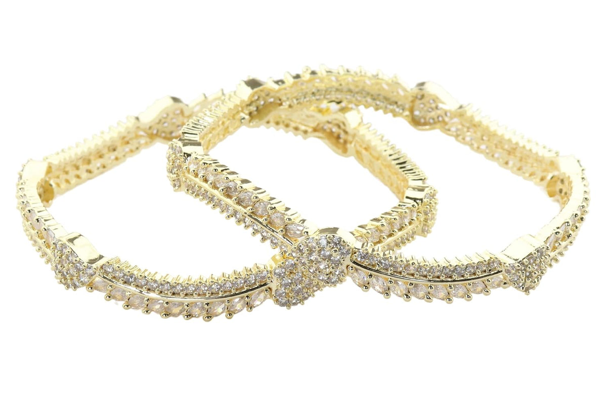 NMII Latest CZ American Diamond Leaf Alloy Metal Bangles Premiun Kada For Women & Girls | Latest Cubic Zirconia Girls' Bangles Bracelet | Trendy Kangan Stylish Women's Bangles Diamond-Set of 2 Bangle