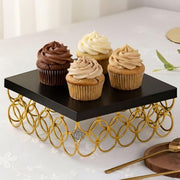 DSH Metal Cake Stand Square Cake Cutting Display Stand Multipurpose for Birthday and Wedding Party Suitable for 1 Pound Cake Small Black