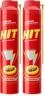 HIT Crawling Insect Killer – Cockroach Killer Spray (400ml) | Instant Kill | Deep-Reach Nozzle | Fresh Fragrance (Pack of 2)