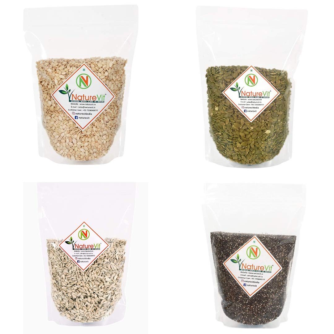 NatureVit Healthy Seeds Combo of 800 Gram (Pack of 4) | 200g Each | Watermelon, Pumpkin, Sunflower, & Chia | Super Saver Combo