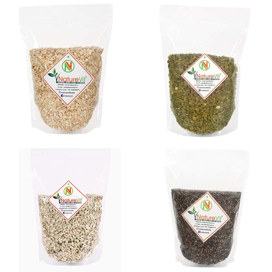 NatureVit Healthy Seeds Combo of 800 Gram (Pack of 4) | 200g Each | Watermelon, Pumpkin, Sunflower, & Chia | Super Saver Combo