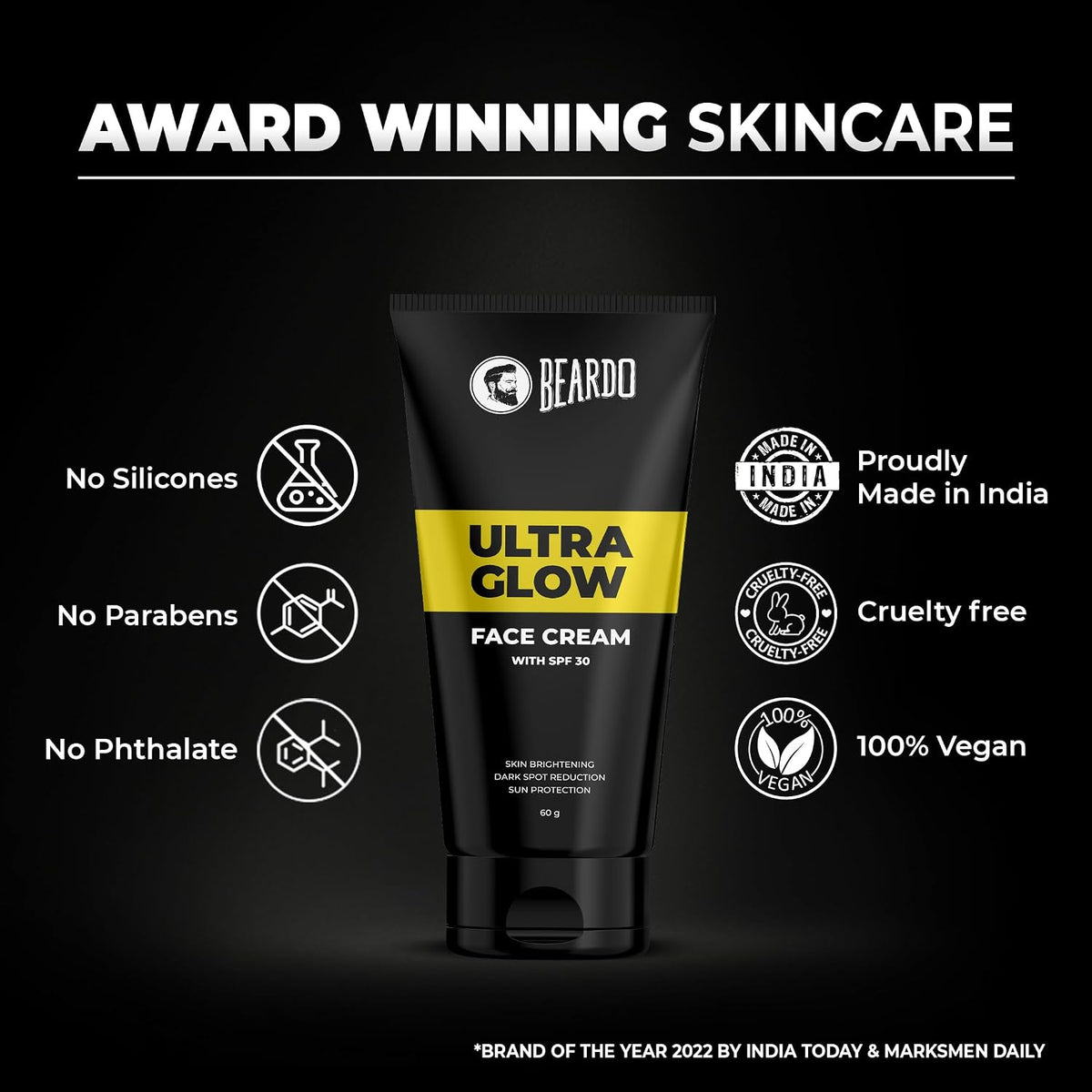 Beardo Ultraglow All in One Face Cream For Men with SPF 30, 60g | Aloe Vera With Vitamin E for Skin Brightening & Dark Spots Reduction