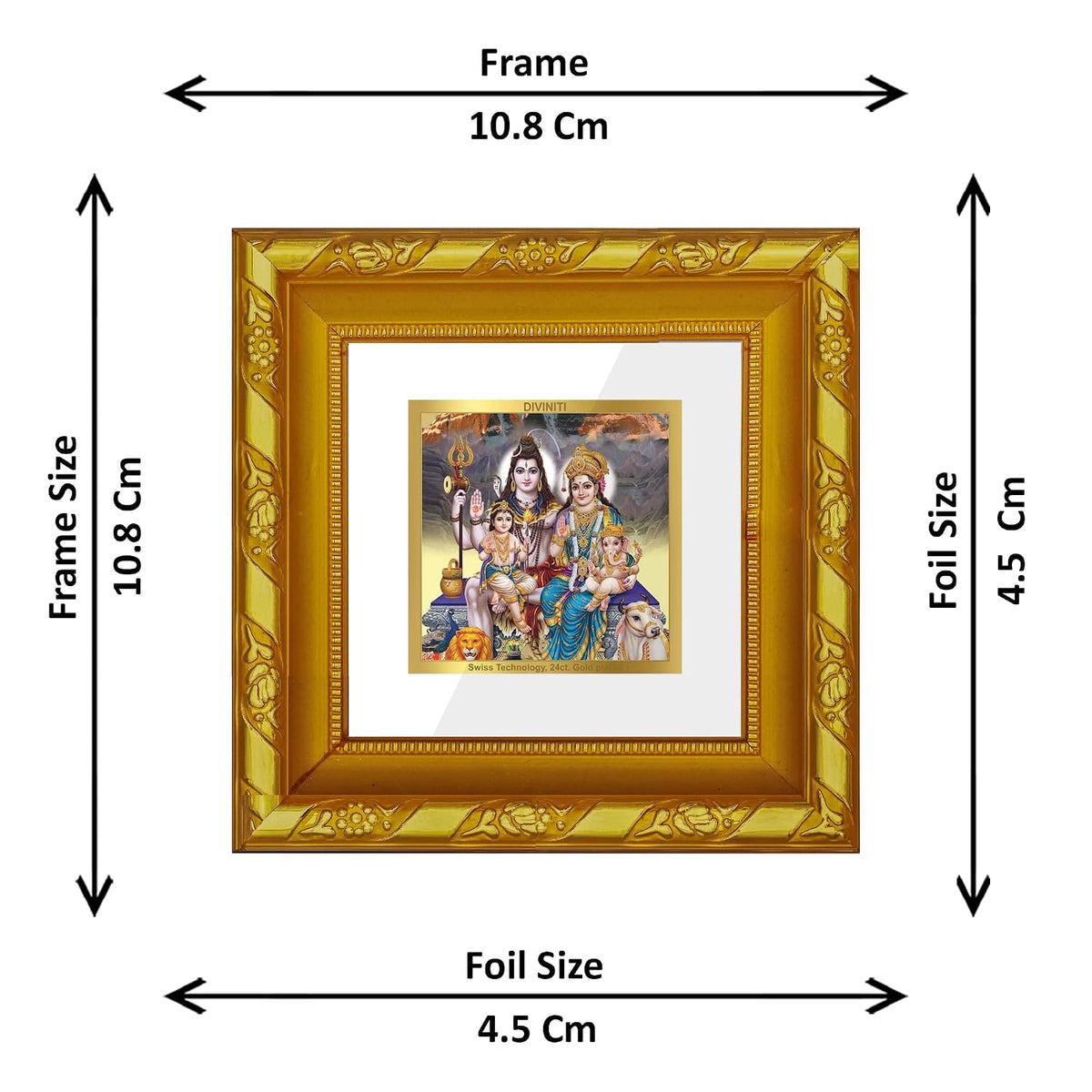 DIVINITI Shivji Parivar Gold Plated Wall Photo Frame, Table Décor| DG Frame 103 Size 1A and 24K Gold Plated Foil| Religious Photo Frame Idol For Pooja, Gifts Items (10.8 CM X 10.8 CM)