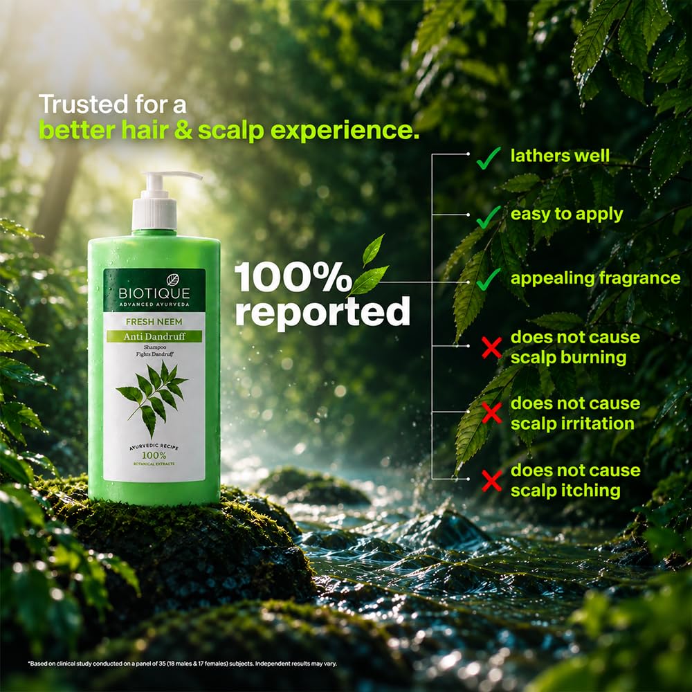 Biotique Fresh Neem Anti Dandruff Shampoo and Conditioner | Controls Dandruff | Eliminates Dryness, Flaking, and Itching | Hair Looks Fresh and Lustrous |Suitable for All Skin Types | 650ml