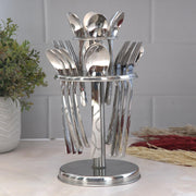 Parage 25 Pieces Beauty Premium Stainless Steel Cutlery Set for Home & Kitchen (Contains: 6 Table Spoons, 6 Forks, 6 Tea Spoons, 6 Dinner Spoons, 1 Stand), Spoon Set, Dining Tableware Fancy- Silver