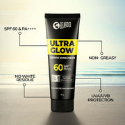 Beardo Ultra Glow Serum Sunscreen SPF 60+ PA++++| UVA/UVB Protection | No White Cast | Ultra Lightweight 3 in 1 with Niacinamide, Ceramides & Hyaluronic Acid | Non-Greasy | Designed for Men | 10g