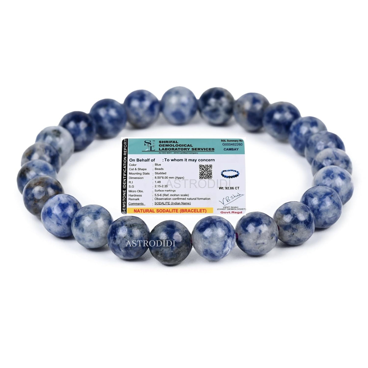 ASTRODIDI Natural Certified Sodalite Stone Bracelet Helps to Enhanced Communication, Self-Expression, Manage Emotional Balance and Stability | Feng-Shui Crystal Gemstone for Men and Women