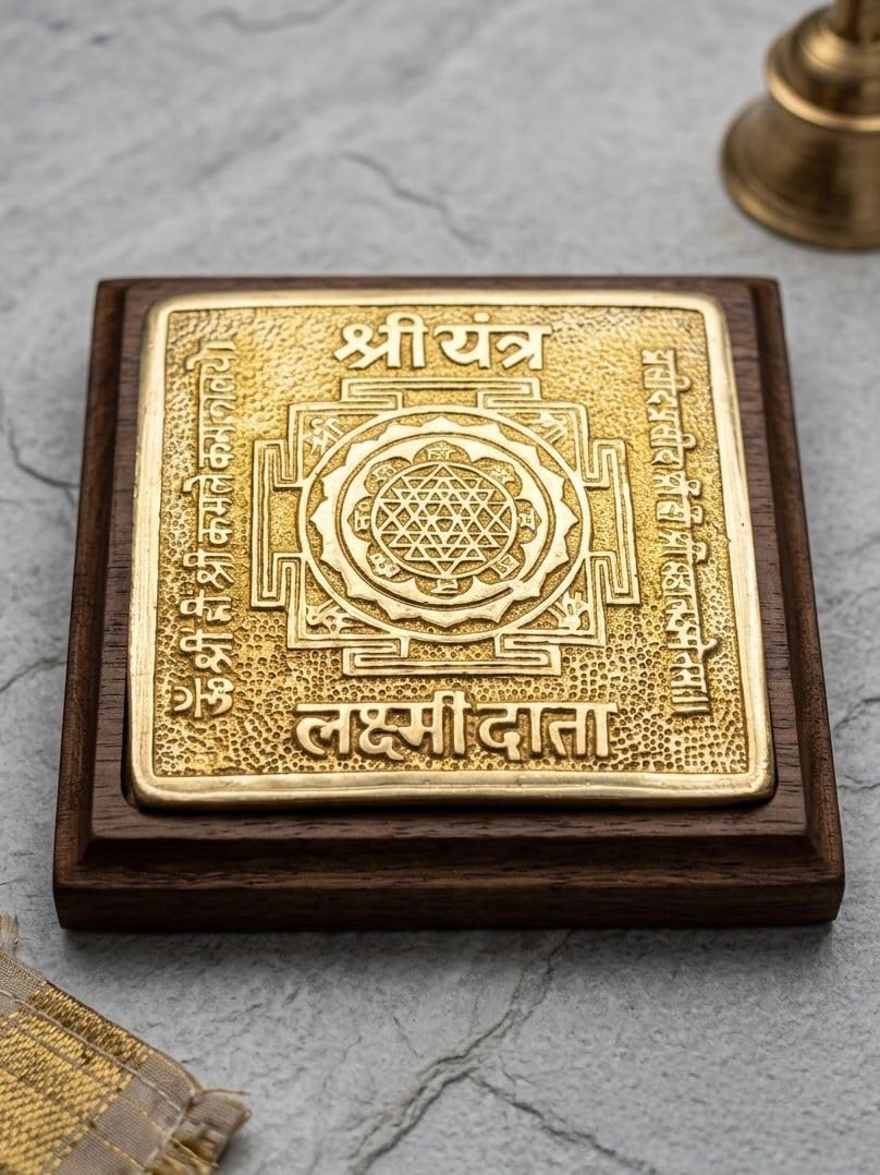 RUDRADIVINE Ashtadhatu Original Brass Yantra Golden Religious Spiritual Yantra 3 x 3 Inch | Vastu Home Office Car Puja Decor
