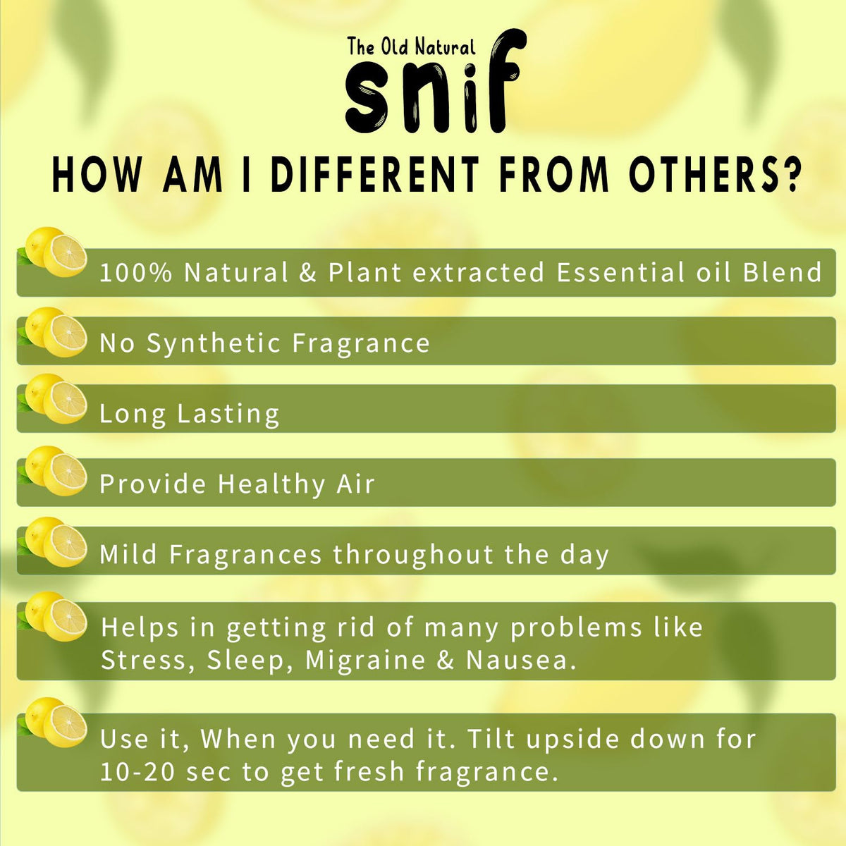 The Old Natural Snif Car Perfume With Essential Oils | Car Perfumes Diffuser With 15ml Refill Pack | Car Fresheners Long Lasting | Car Air Freshener (Pack Of 1, 20ml) (Lemon Grass)
