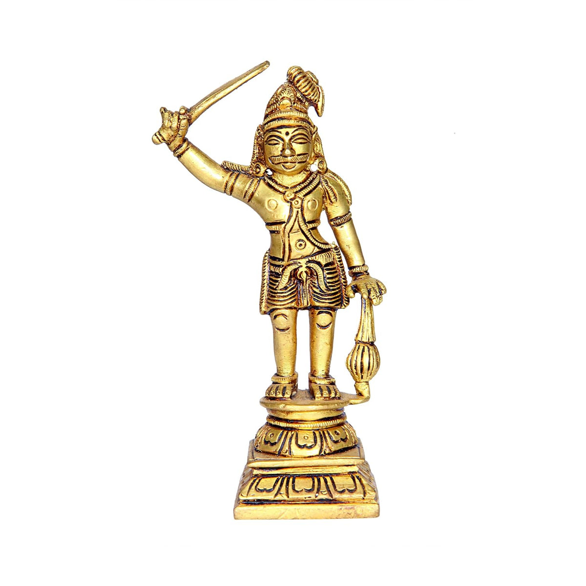 Aalayam Selveer Madurai Veeran Silai Brass | Madurai Veeran Idol Brass | Madurai Veeran Statue Brass 14.5 CM Height, Gold Colour 1 No